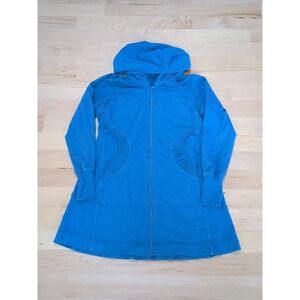 CMC Color Me Cotton Long Cardigan Hoodie‎ Jacket Blue Sz Medium Full Zip Cloak